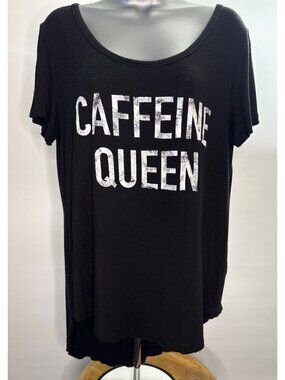 Knit Riot Caffeine Queen Coffee Lover Distressed Women's Black Scoop Neck Tee